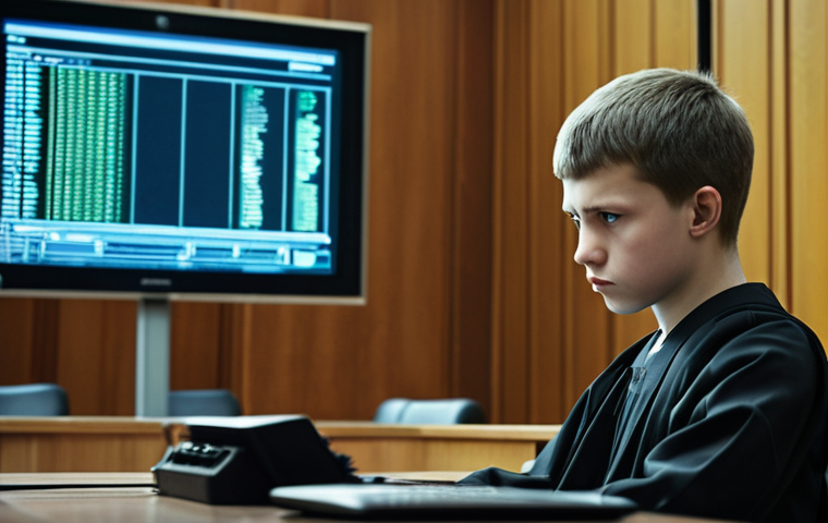 **Prompt:** A courtroom scene in Russia. A judge is presiding over a case involving cybercrime. In the foreground, a young hacker is on trial, looking anxious. The background features blurry digital screens with code and hacking symbols. Focus on the tension and legal atmosphere, reflecting the growing concern about cyber threats in Russian society.