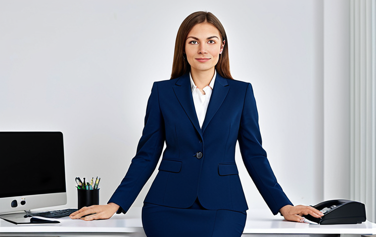 Business Professional**
"A professional businesswoman in a modest dark blue business suit, sitting at a clean, modern desk in a bright, contemporary Moscow office, fully clothed, appropriate attire, safe for work, perfect anatomy, correct proportions, natural pose, professional photography, high quality, family-friendly."
**