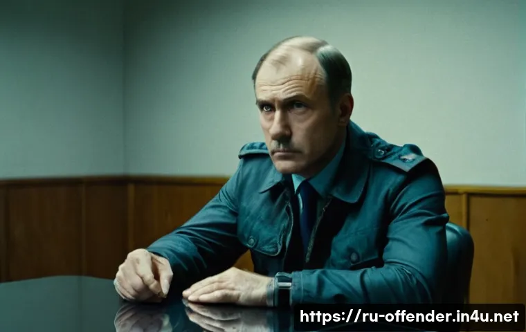 범죄자의 언론 인터뷰 분석 - A tense, dimly lit interrogation room with a middle-aged male suspect sitting nervously at a metal t...