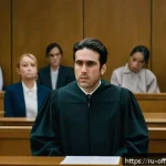 Home 21 강력 범죄자의 최후 진술 분석 - A courtroom scene focusing on a solemn defendant delivering their final statement before sentencing,...